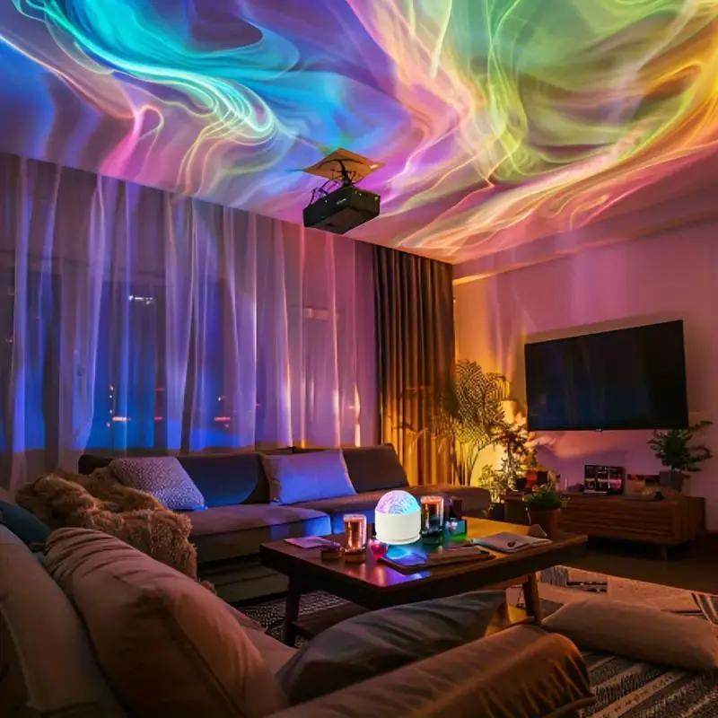 2 Scene -Ocean Wave & 3D Water Rippleprojector Light-16-Color round Lamp Withcontrol, Relaxation & Romantic Night Ambience