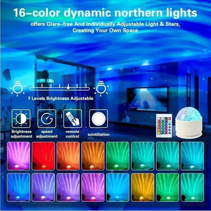 2 Scene -Ocean Wave & 3D Water Rippleprojector Light-16-Color round Lamp Withcontrol, Relaxation & Romantic Night Ambience
